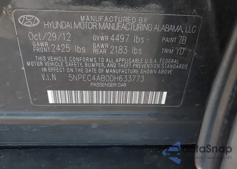 2013 Hyundai Sonata Limited 2.0T from USA, damaged, VIN 5NPEC4AB0DH633773